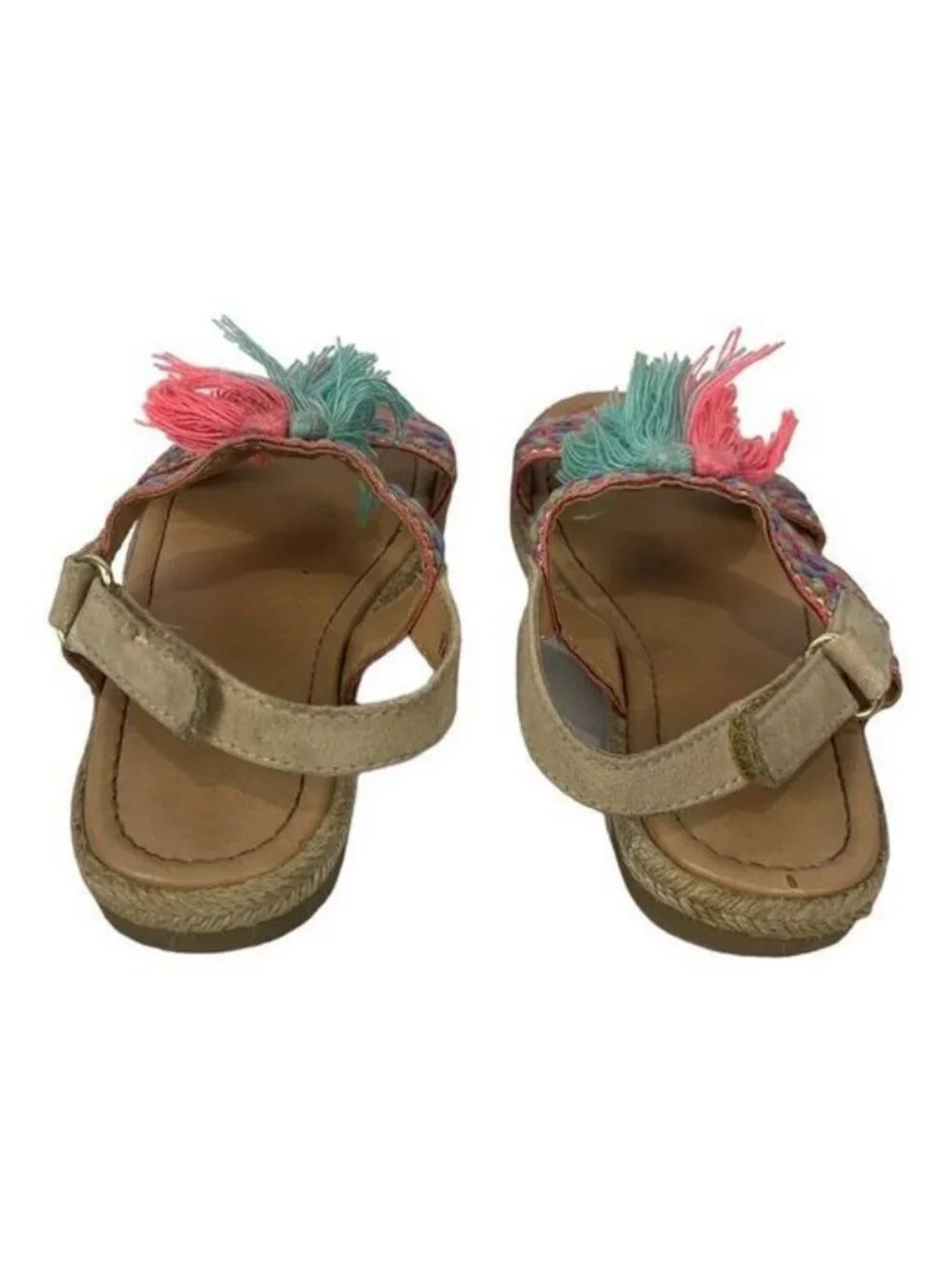 Girls Size 9 Multicolor Tassel Sandals Textile Upper Pink & Teal Straps Buckle
